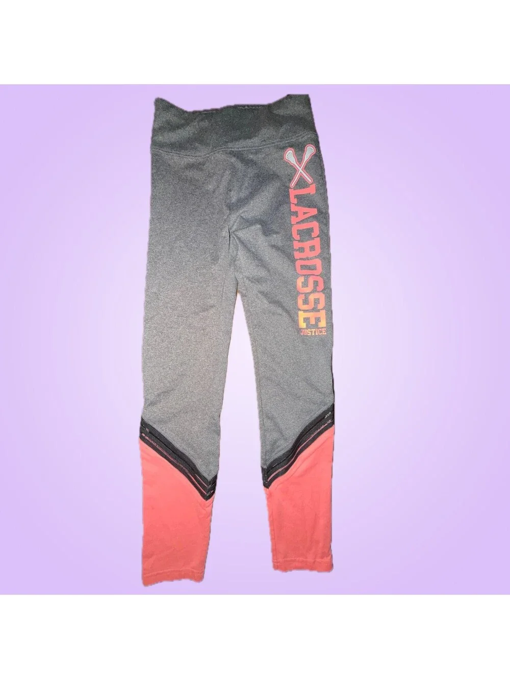 Justice Girls Size 18/20 Gray and Coral Lacrosse Athletic Leggings